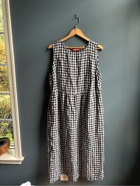 Pyne & Smith No.26 St. Ives Check Linen Dress 2X Sleeveless Pockets